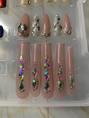 PINK Extra-Long Jeweled Luxury Press-on Nails