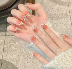 Korean Glass Jelly Nails French Nude Jewel, Luxury Press-on Nails