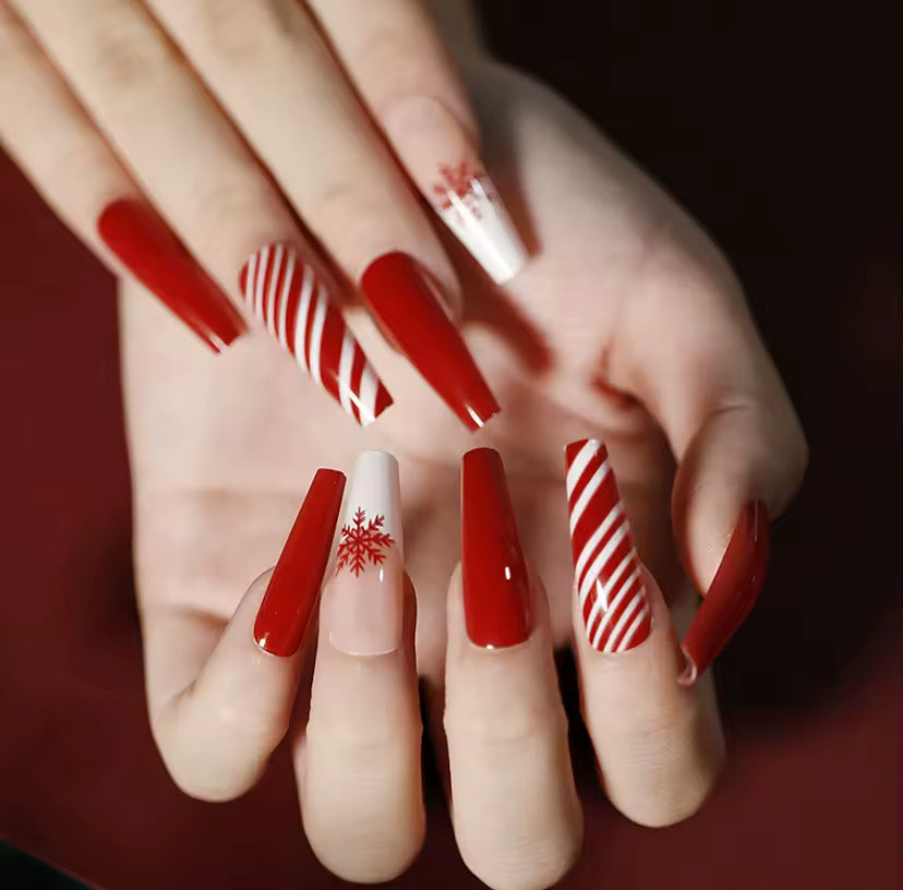 Candy Christmas Art, Luxury Press-on Nails, Long Coffin Press-on Nails