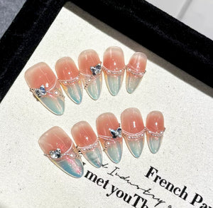 Aurora French Tip, Medium Length, Luxury Press-on Nails