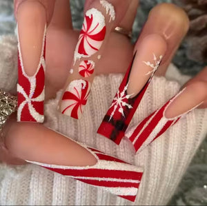 Frosted Christmas Art, Luxury Press-on Nails, Long Square Press-on Nails