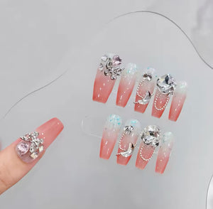 Korean Glass Jelly Nails French Nude Jewel, Luxury Press-on Nails