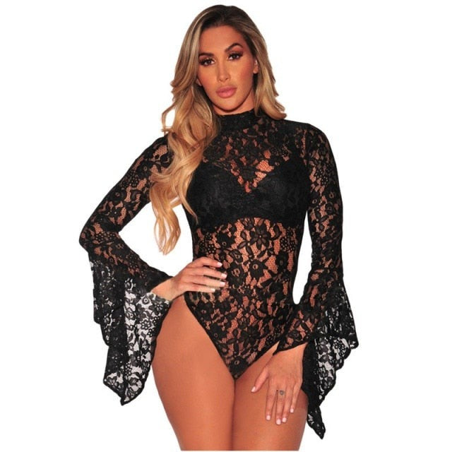 All About That Lace Black Lace Long Sleeve Bodysuit